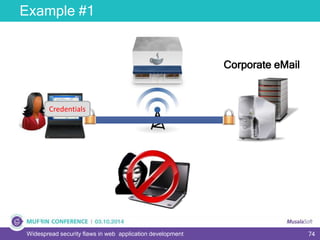 74Widespread security flaws in web application development
Example #1
Corporate eMail
Credentials
 