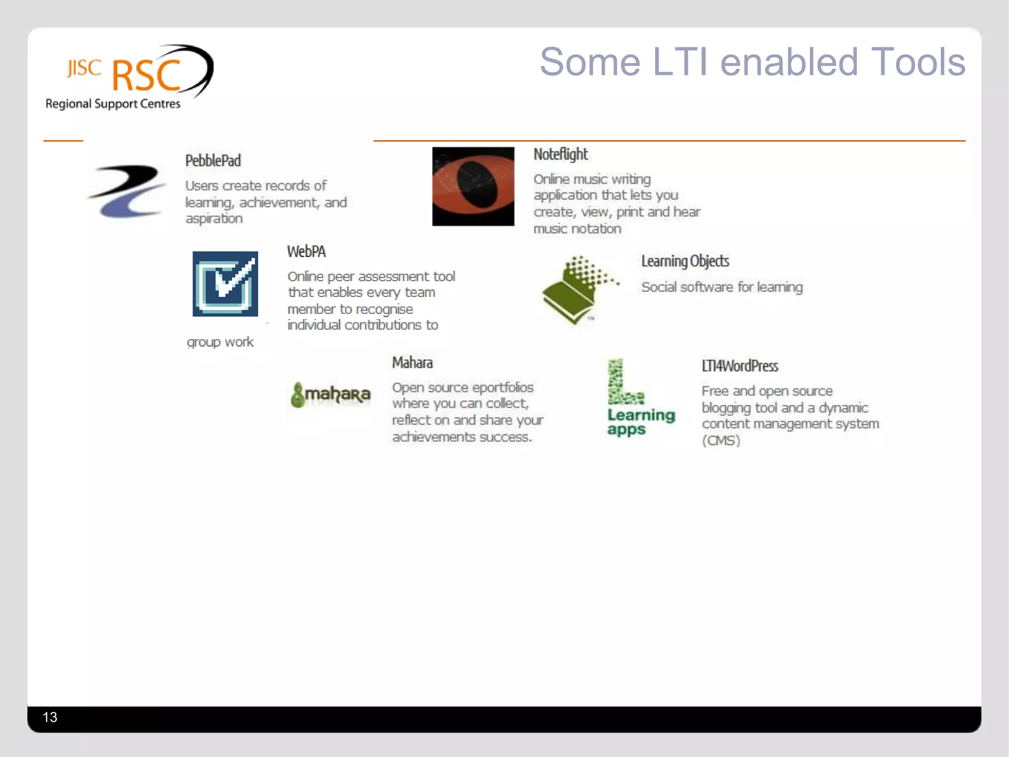 Some LTI enabled Tools




13
 