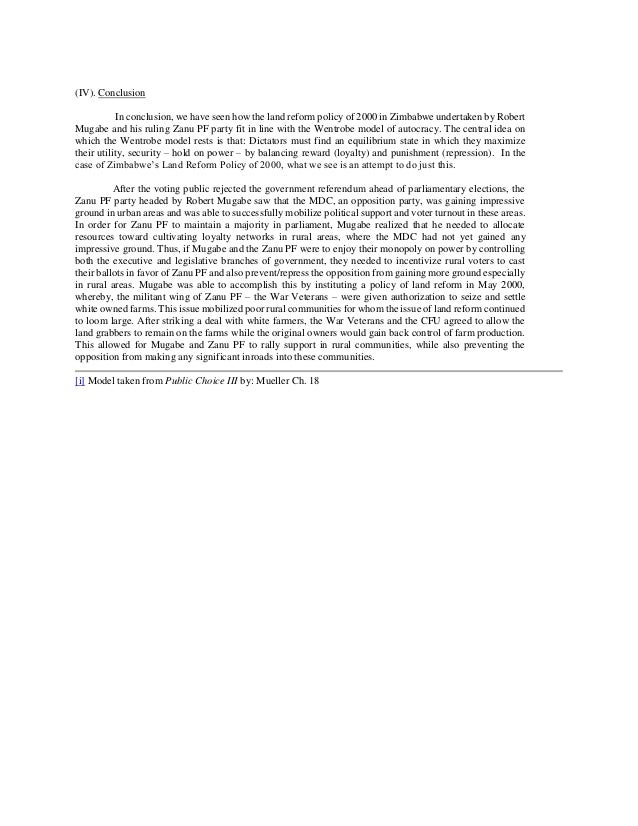 Mugabe Cometh A Public Choice Analysis of Land Reform Policies in Z…