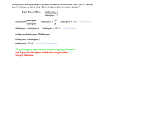 25 g hidrogeno egotekotan soberan egongo litzateke  eta 5 gramo hidrogeno izatekotan mugatzailea izango litzateke 