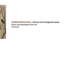 SESIÓN MÁSTER MUGI – Técnicas de investigación Social
María José Rodríguez Pérez 
29/10/12
 