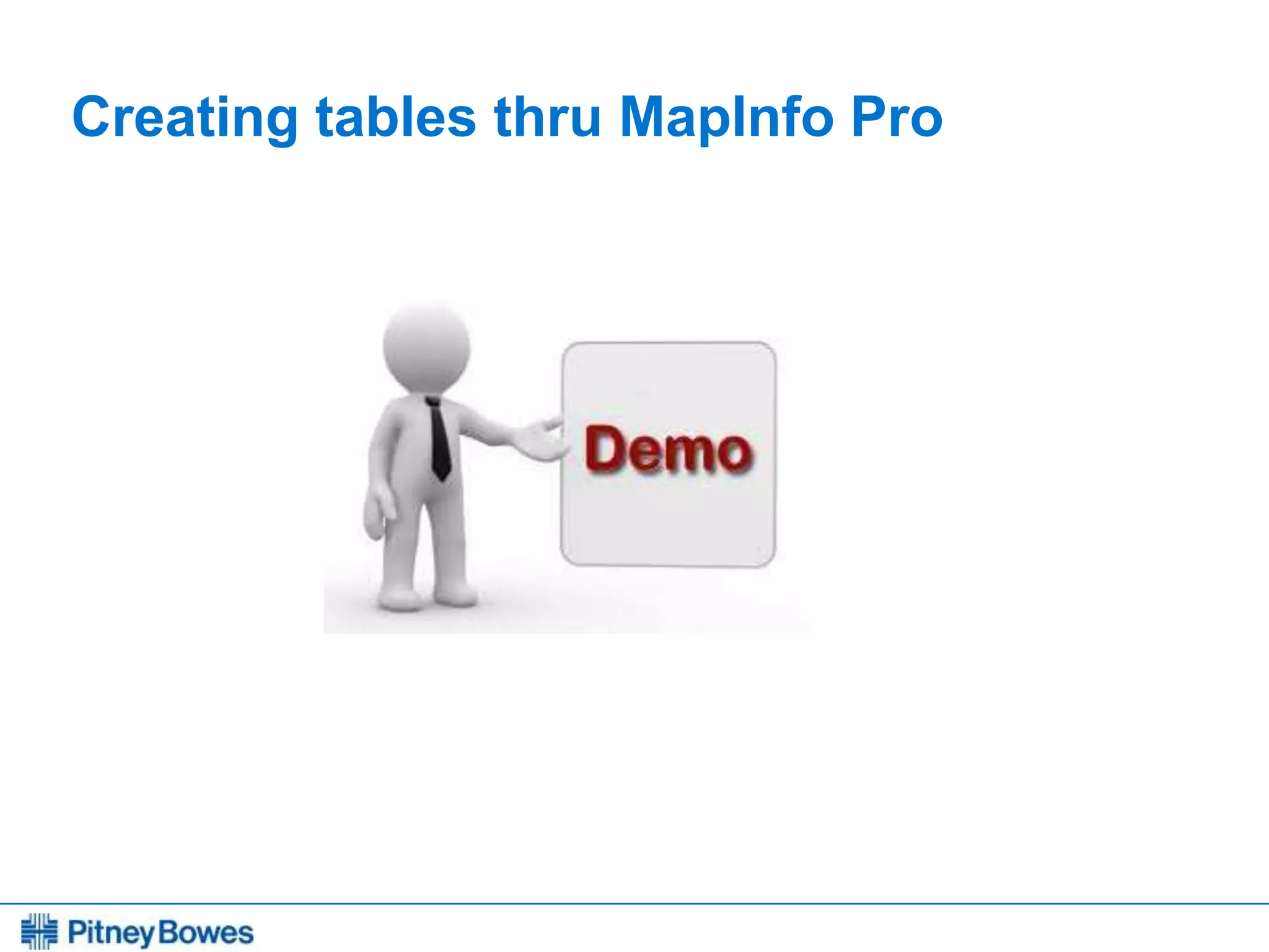 Every connection is a new opportunity™
Creating tables thru MapInfo Pro
 