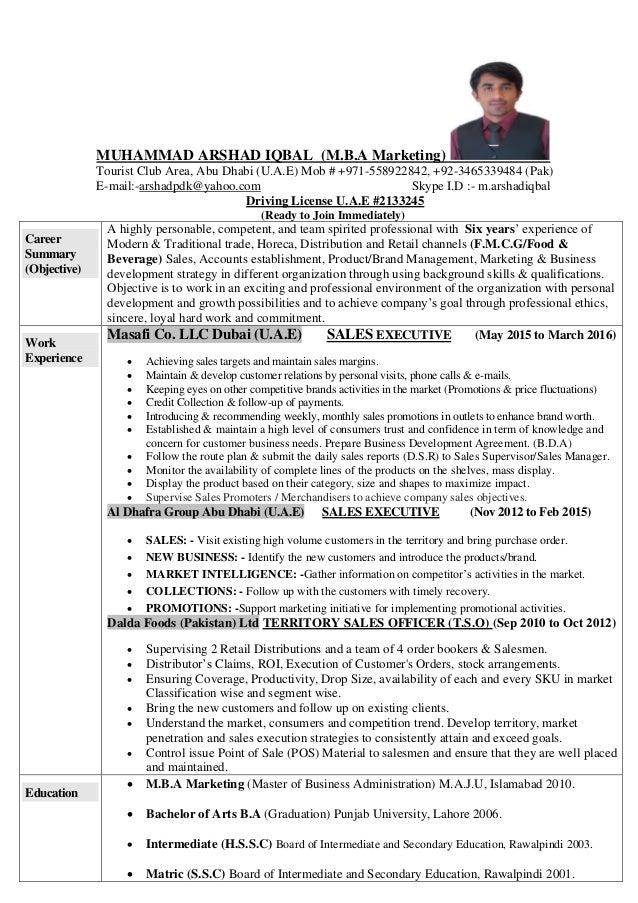 Muhammad Arshad Iqbal C V Updated M B A Sales Amp Marketing Pdf