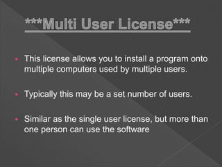 SOFTWARE LICENSE and types of software license./ by Haseeb Khan | PPTX