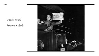 Direct: +10/0
Pounce: +15/-5
 