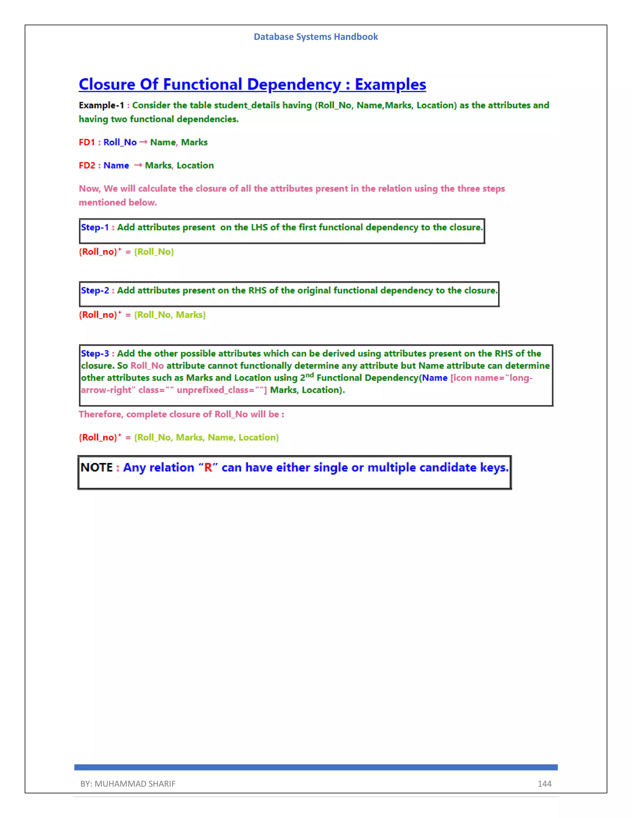 Database Systems Handbook BY: MUHAMMAD SHARIF 144 