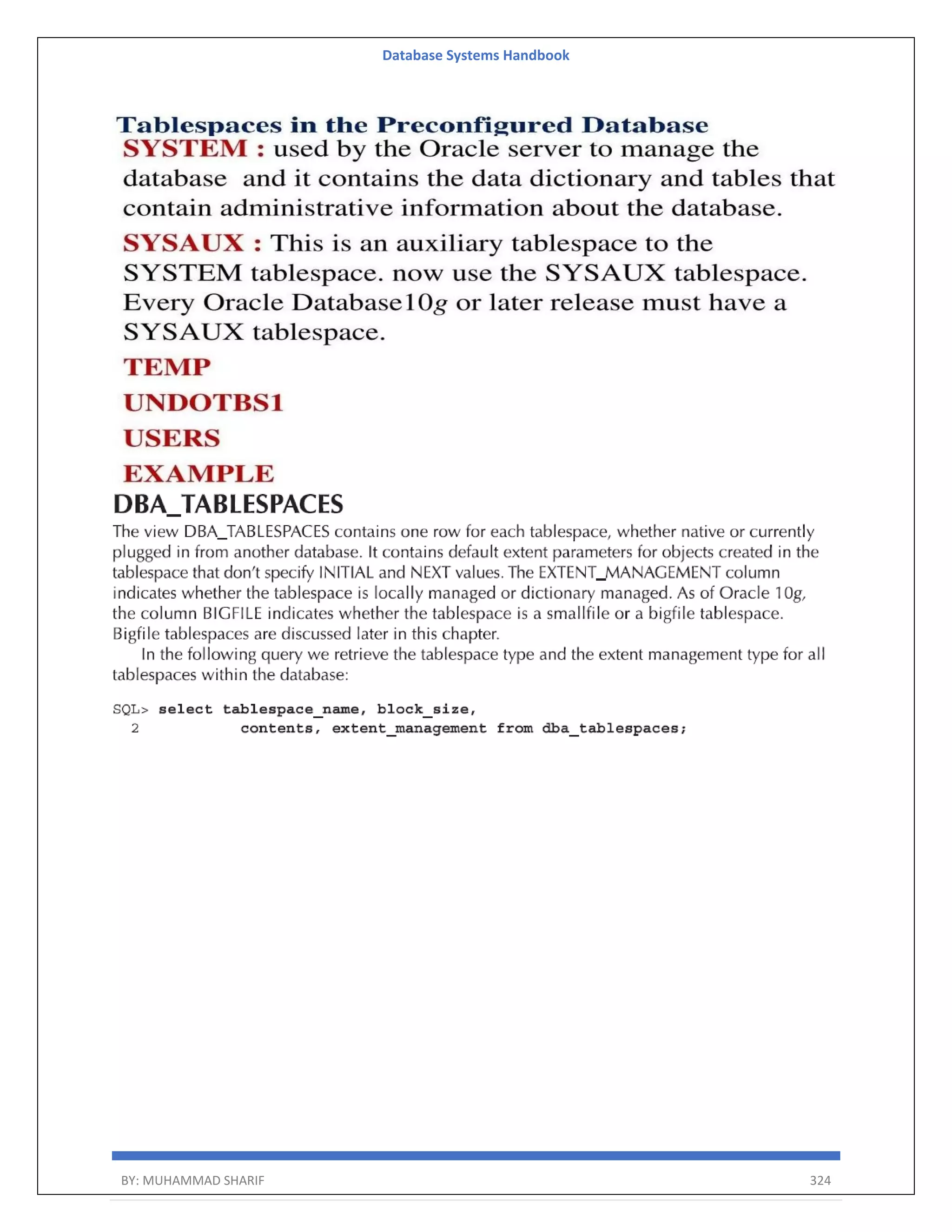 Database Systems Handbook BY: MUHAMMAD SHARIF 324 