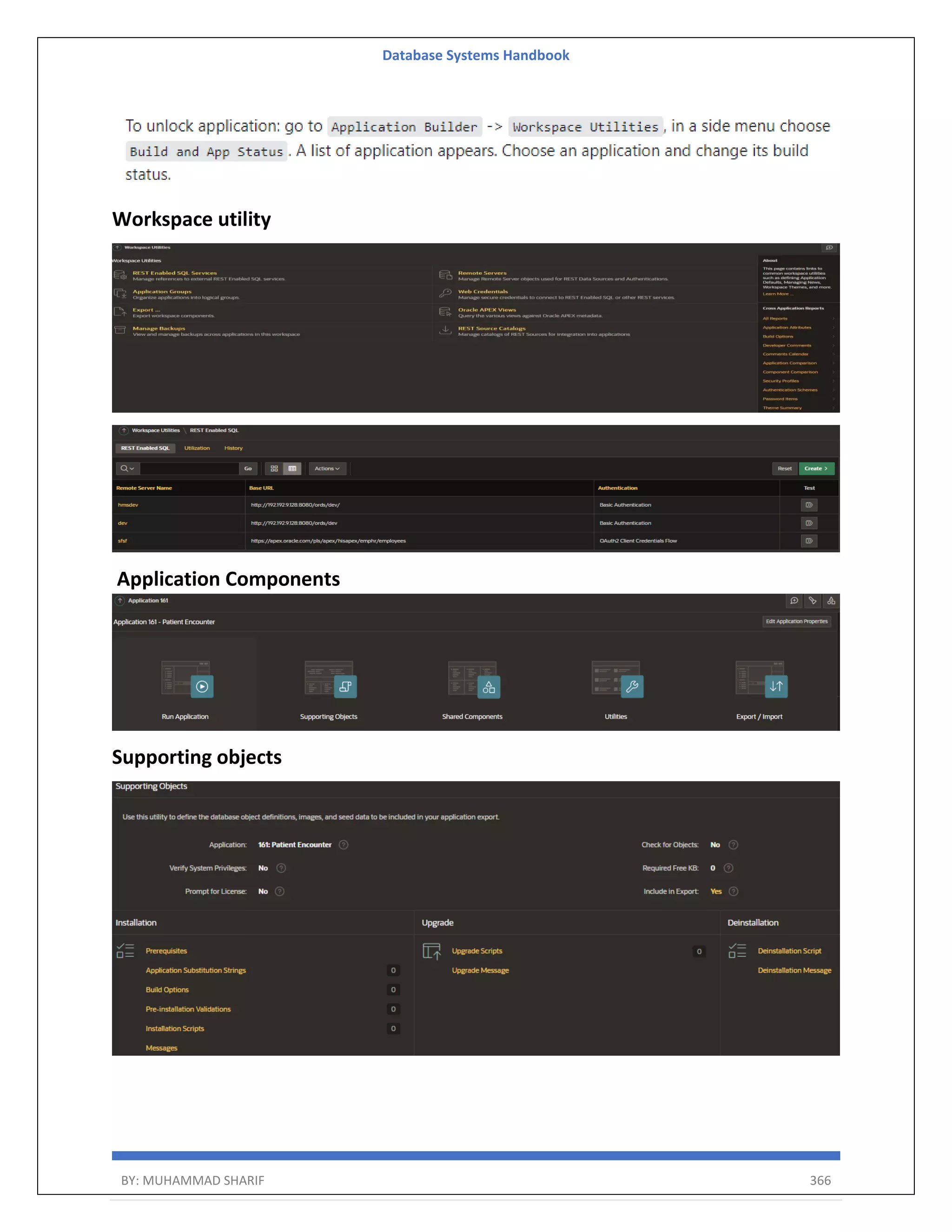 Database Systems Handbook BY: MUHAMMAD SHARIF 366 Workspace utility Application Components Supporting objects 