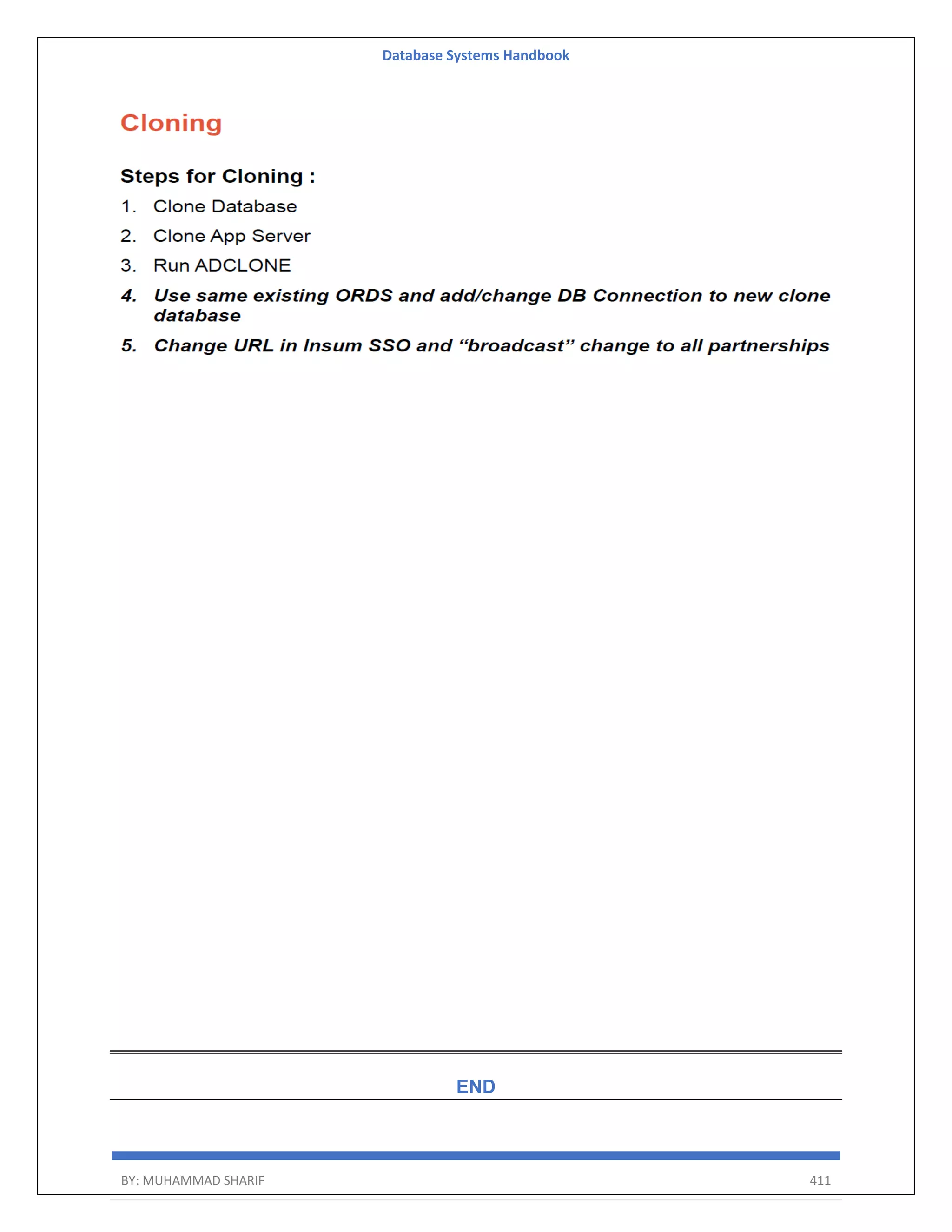 Database Systems Handbook BY: MUHAMMAD SHARIF 411 END 