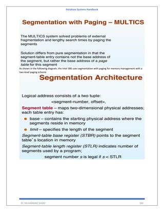 Database Systems Handbook
BY: MUHAMMAD SHARIF 300
As shown in the following diagram, the Intel 386 uses segmentation with paging for memory management with a
two-level paging scheme
 
