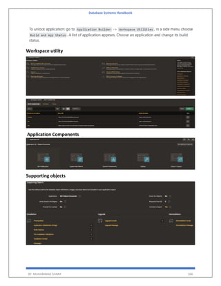 Database Systems Handbook
BY: MUHAMMAD SHARIF 366
Workspace utility
Application Components
Supporting objects
 