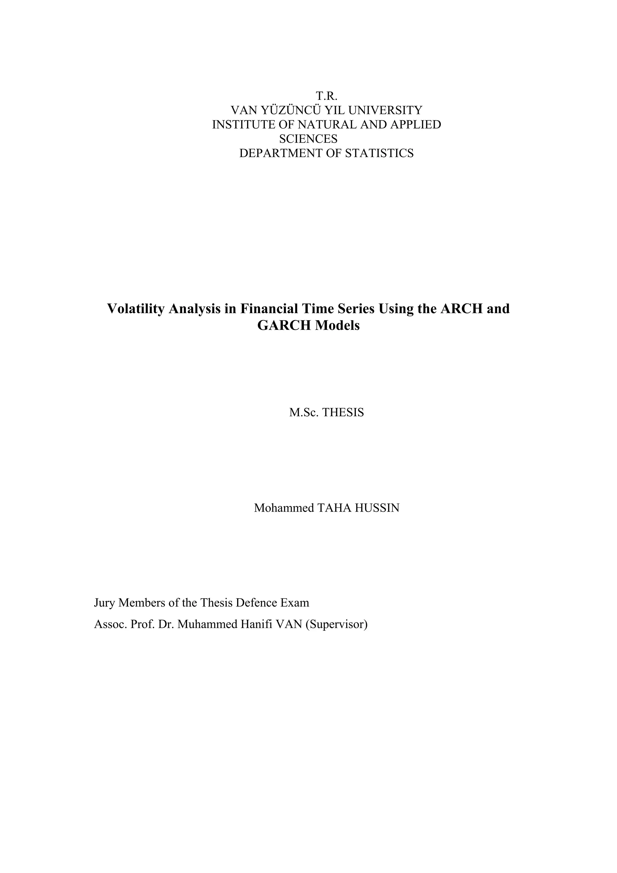 VOLATILITY ANALYSIS IN FINANCIAL TIME SERIES USING THE ARCH AND GARCH ...