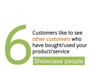 Customers like to see
other customers who
have bought/used your
product/service

Showcase people

 