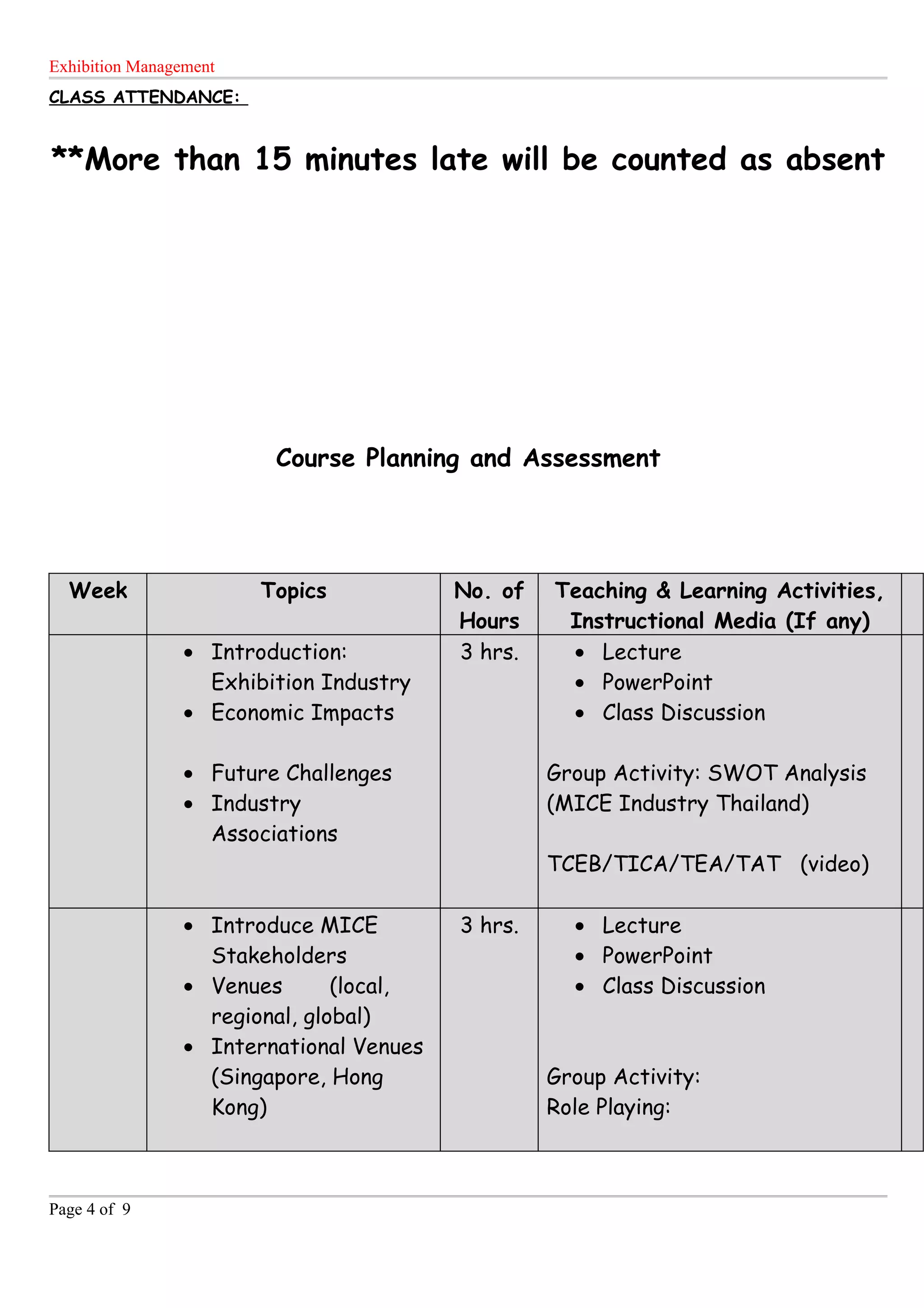 Muic exhibition management course outline PDF