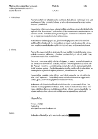 Muistio: Palaveri, neuvottelu vai kokous? | PDF