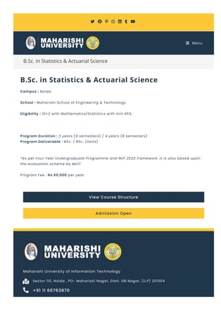 B Sc In Actuarial Science | MUIT NOIDA | PDF