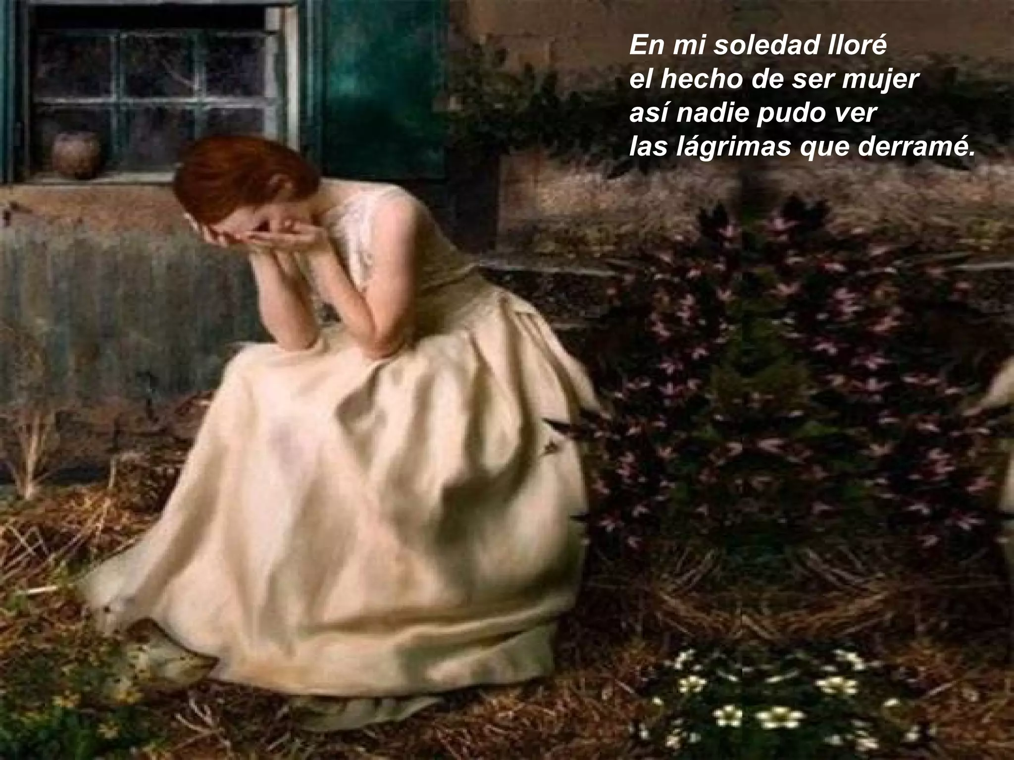 En mi soledad lloré
el hecho de ser mujer
así nadie pudo ver
las lágrimas que derramé.