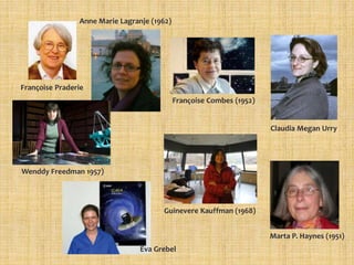 Françoise Combes (1952)
Françoise Praderie
Anne Marie Lagranje (1962)
Wenddy Freedman 1957)
Claudia Megan Urry
Guinevere Kauffman (1968)
Marta P. Haynes (1951)
Eva Grebel
 