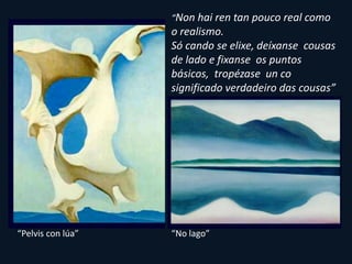 TAMARA DE LEMPICKA (Polonia,1898 – México,1980)Viviu o século XX con toda a súa intensidade. Foi testemuña da Revoluciónrusa, gozou os aloucados anos vinte enParís e triunfou como artista ArtDecó. En 1933 emigra a Estados Unidos e traballacon Willem de Kooning e XeorxiaO’Keeffe. Madonna, Jack Nicholson e Babra Streisand soncoleccionistas da súa obra. ArtDecó, estilo propio das artes decorativas desenvolvido no período de entreguerras, entre 1920 e 1939 en Europa e América. 