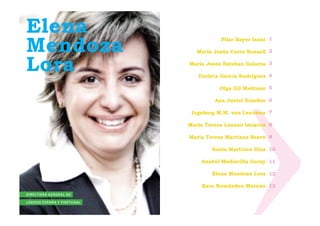 Elena
Mendoza
                                                      Pilar Bayer Isant 1

                                              María Jesús Carro Rossell 2


Lora                                       María Jesús Esteban Galarza 3

                                              Dorleta García Rodríguez 4

                                                      Olga Gil Medrano 5

                                                    Ana Justel Eusebio 6

                                            Ingeborg M.M. van Leeuwen 7

                                           María Teresa Lozano Imízcoz 8

                                           María Teresa Martínez Bravo 9

                                                   Sonia Martínez Díaz 10
                                                                        0

                                               Anabel Mediavilla Garay 11

                                                   Elena Mendoza Lora 12
                                                                       2

                                               Xaro Nomdedeu Moreno 13
D I R E C TO R A G E N E R A L D E

L E N O V O E S PA Ñ A Y P O R T U G A L
 