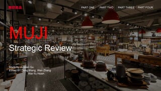 MUJI
Strategic Review
Made by Junxian Qu
Edited BY Dong Wang, Wan Zhang
Wei-Yu Hsieh
PART ONE PART TWO PART THREE PART FOUR
 