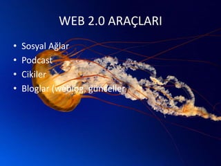 WEB 2.0 ARAÇLARISosyal AğlarPodcastCikilerBloglar (weblog, günceller)