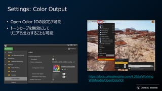 Console Variables and Commands(CVar)
使い方
• Output log の下の入力欄にコマンドを入力してEnter
• Output logがない場合
• Window→Developer Tools→Out...
