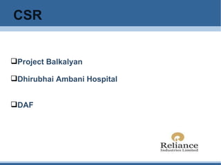 CSR Project Balkalyan Dhirubhai Ambani Hospital DAF 