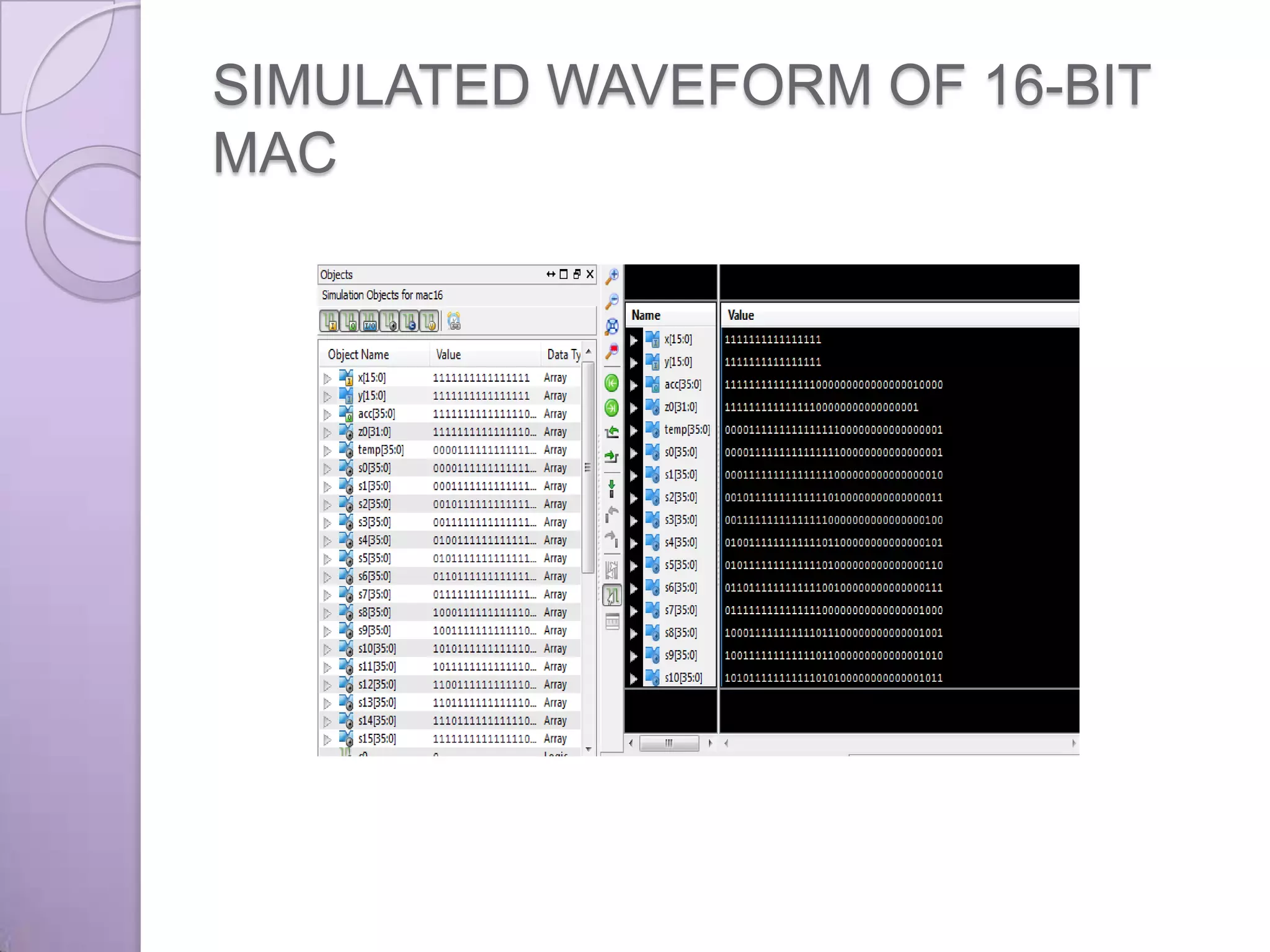 SIMULATED WAVEFORM OF 16-BIT
MAC
 