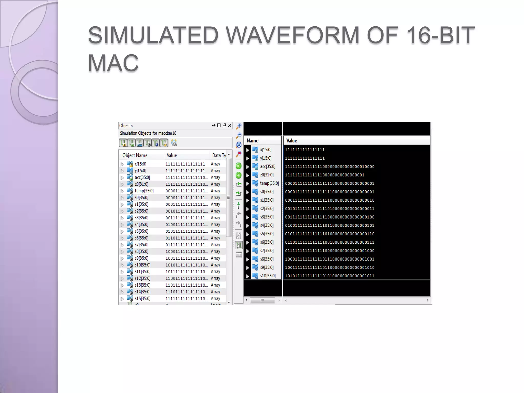 SIMULATED WAVEFORM OF 16-BIT
MAC
 