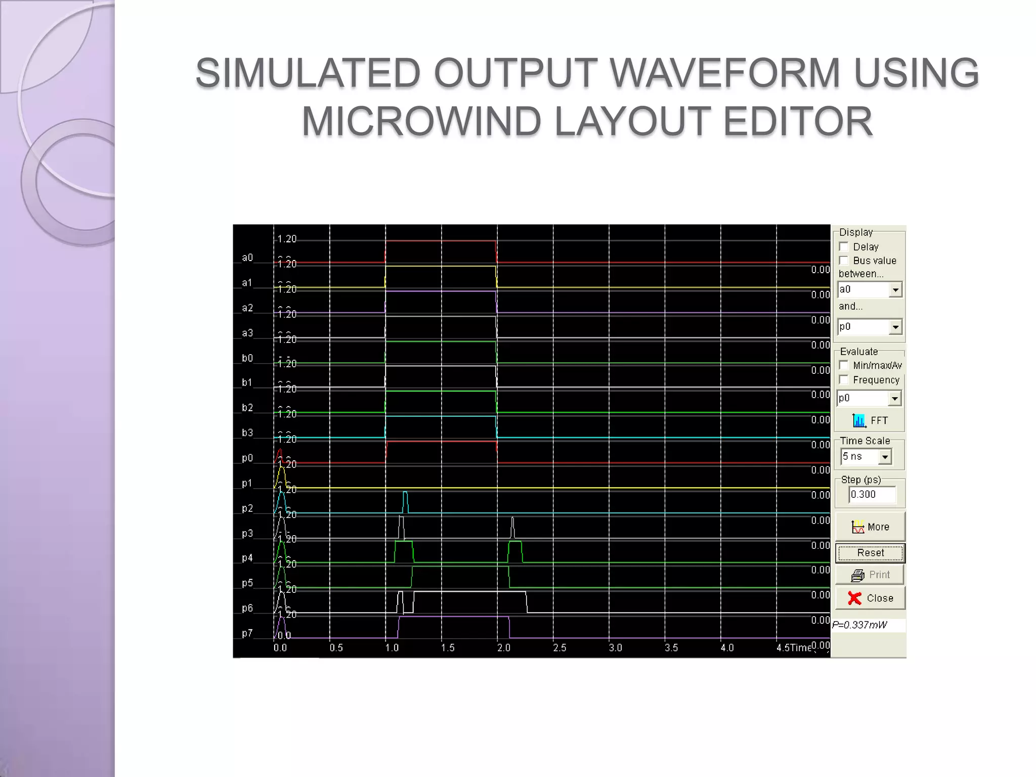 SIMULATED OUTPUT WAVEFORM USING
    MICROWIND LAYOUT EDITOR
 