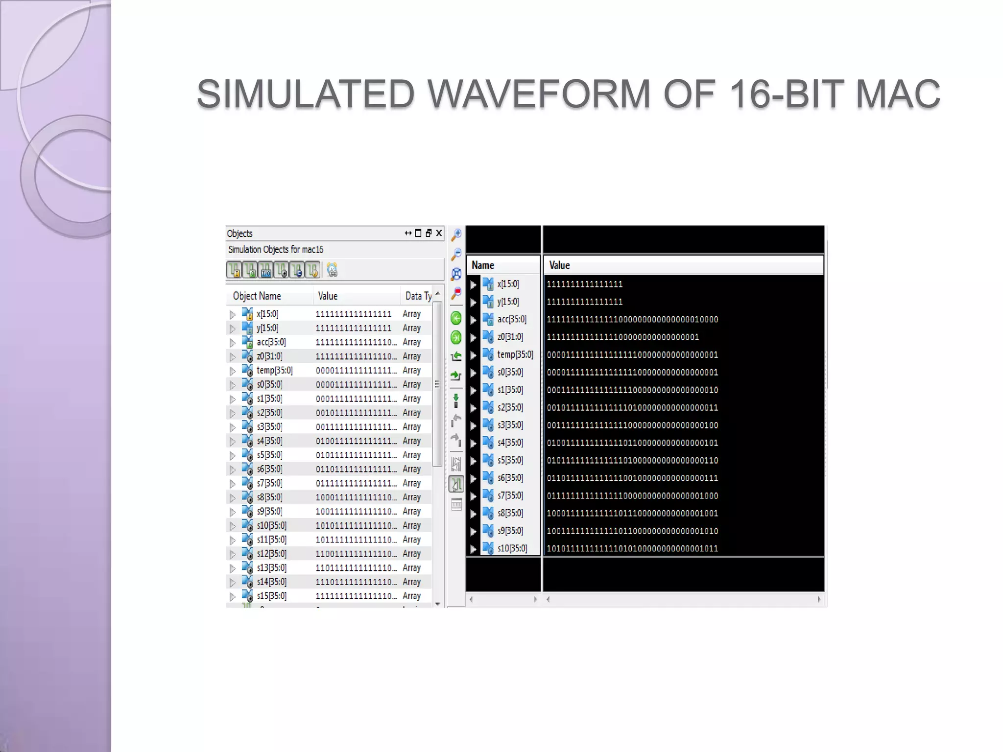 SIMULATED WAVEFORM OF 16-BIT MAC
 