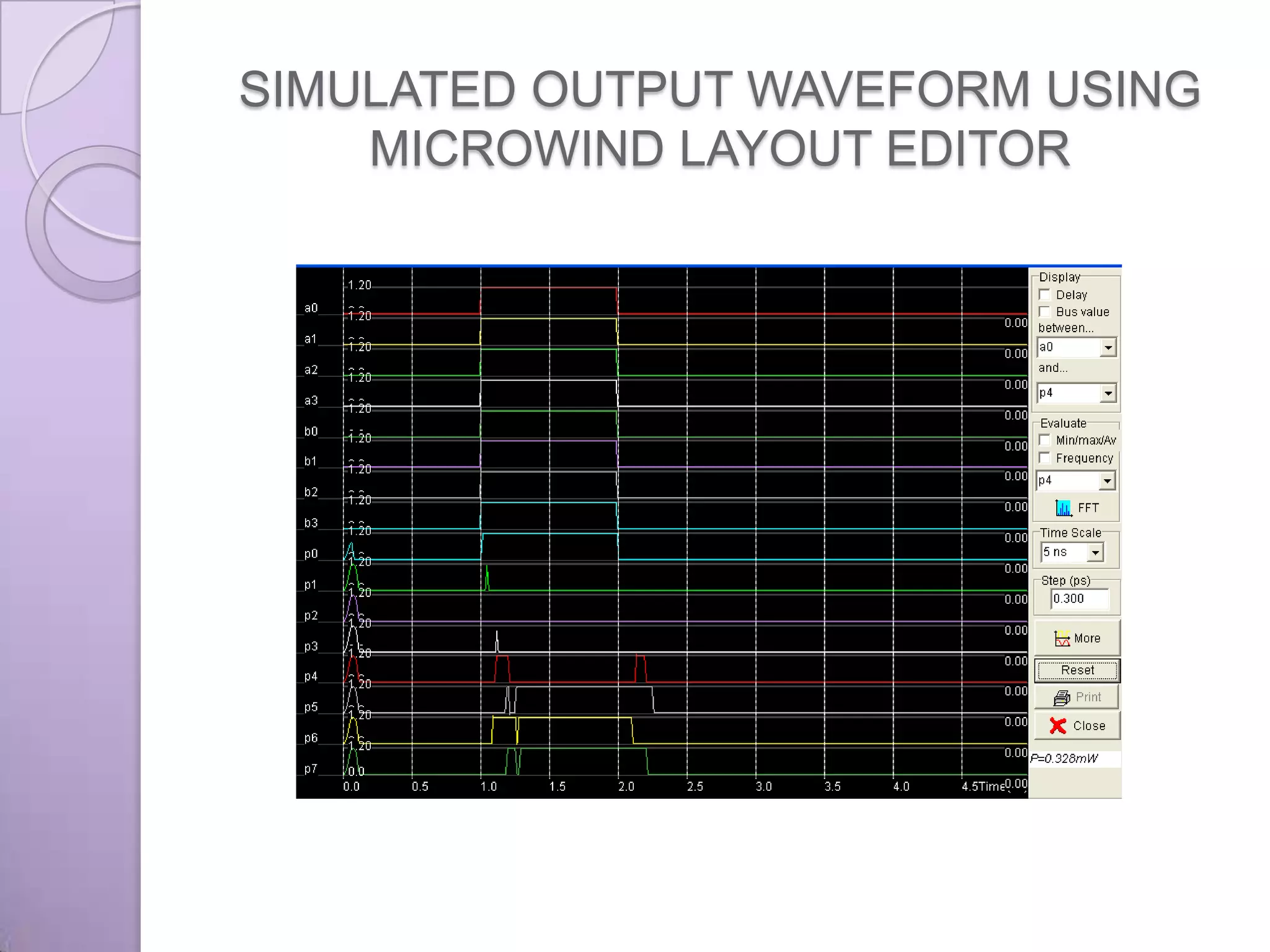 SIMULATED OUTPUT WAVEFORM USING
    MICROWIND LAYOUT EDITOR
 
