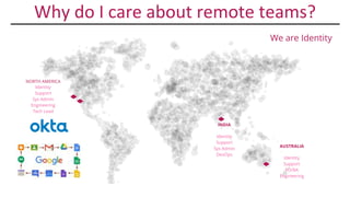 My team is both remote and
globally distributed.
We can’t even be together on the
same day of the week!
 