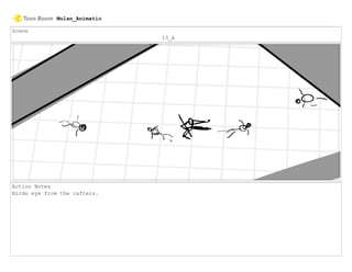 Scene
13_A
Action Notes
Birds eye from the rafters.
Mulan_Animatic
 