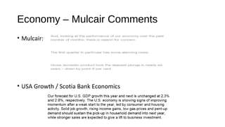 Economy – Mulcair Comments
• Mulcair:
• USA Growth / Scotia Bank Economics
 
