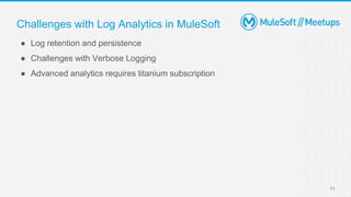 11
● Log retention and persistence
● Challenges with Verbose Logging
● Advanced analytics requires titanium subscription
Challenges with Log Analytics in MuleSoft
 
