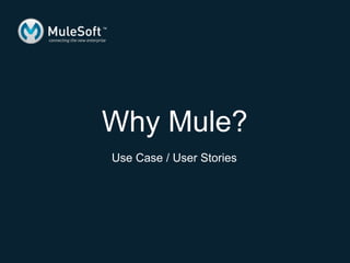 Why Mule?
Use Case / User Stories
 