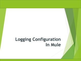 Logging Configuration
In Mule
 