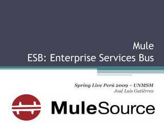 Mule ESB: Enterprise Services Bus Spring Live Perú 2009 – UNMSM José Luis Gutiérrez 