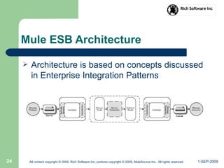 1-SEP-2009All content copyright © 2009, Rich Software Inc; portions copyright © 2009, MuleSource Inc. All rights reserved.24
Mule ESB Architecture
 Architecture is based on concepts discussed
in Enterprise Integration Patterns
 