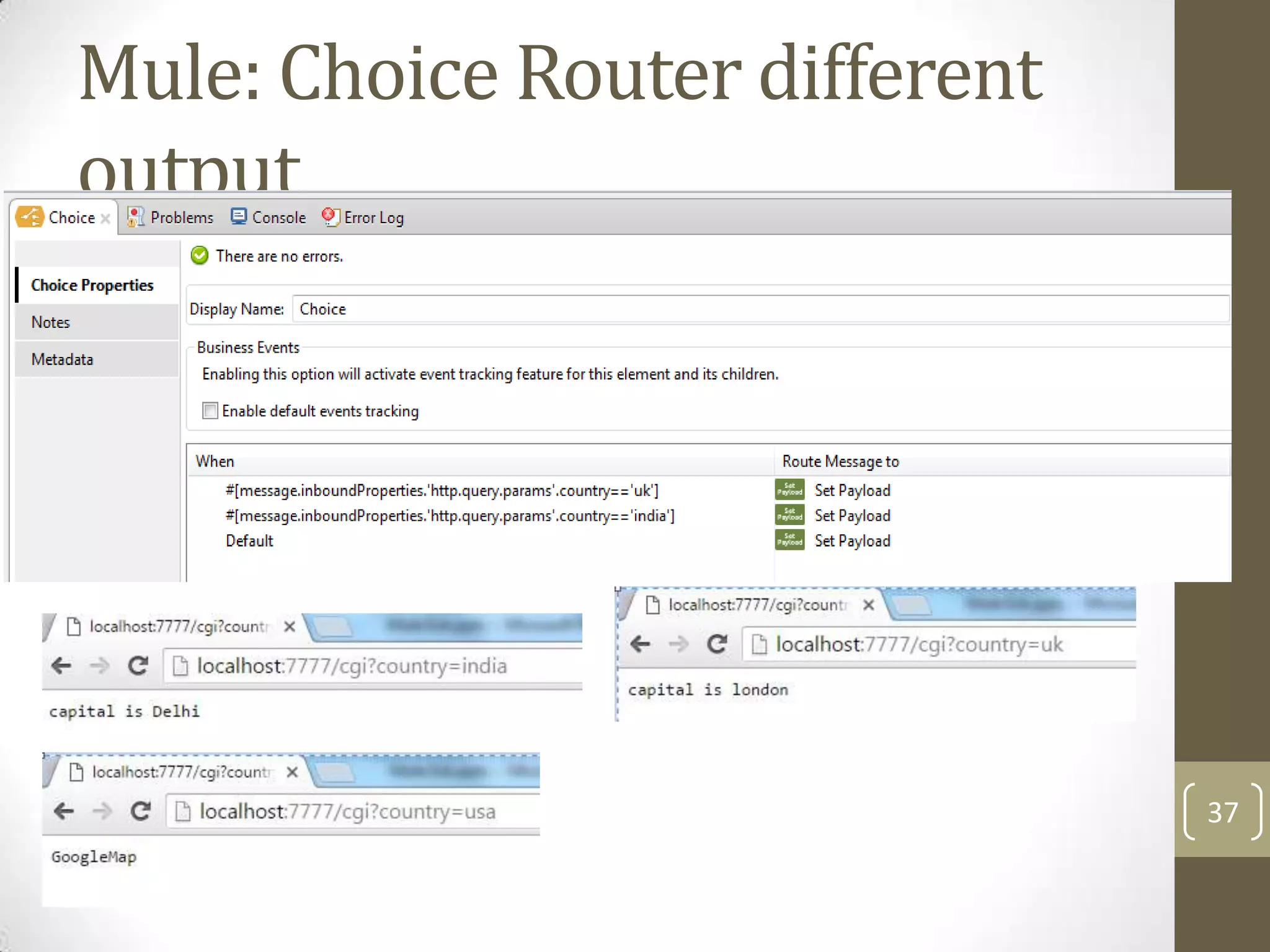 Mule: Choice Router different
output
37
 