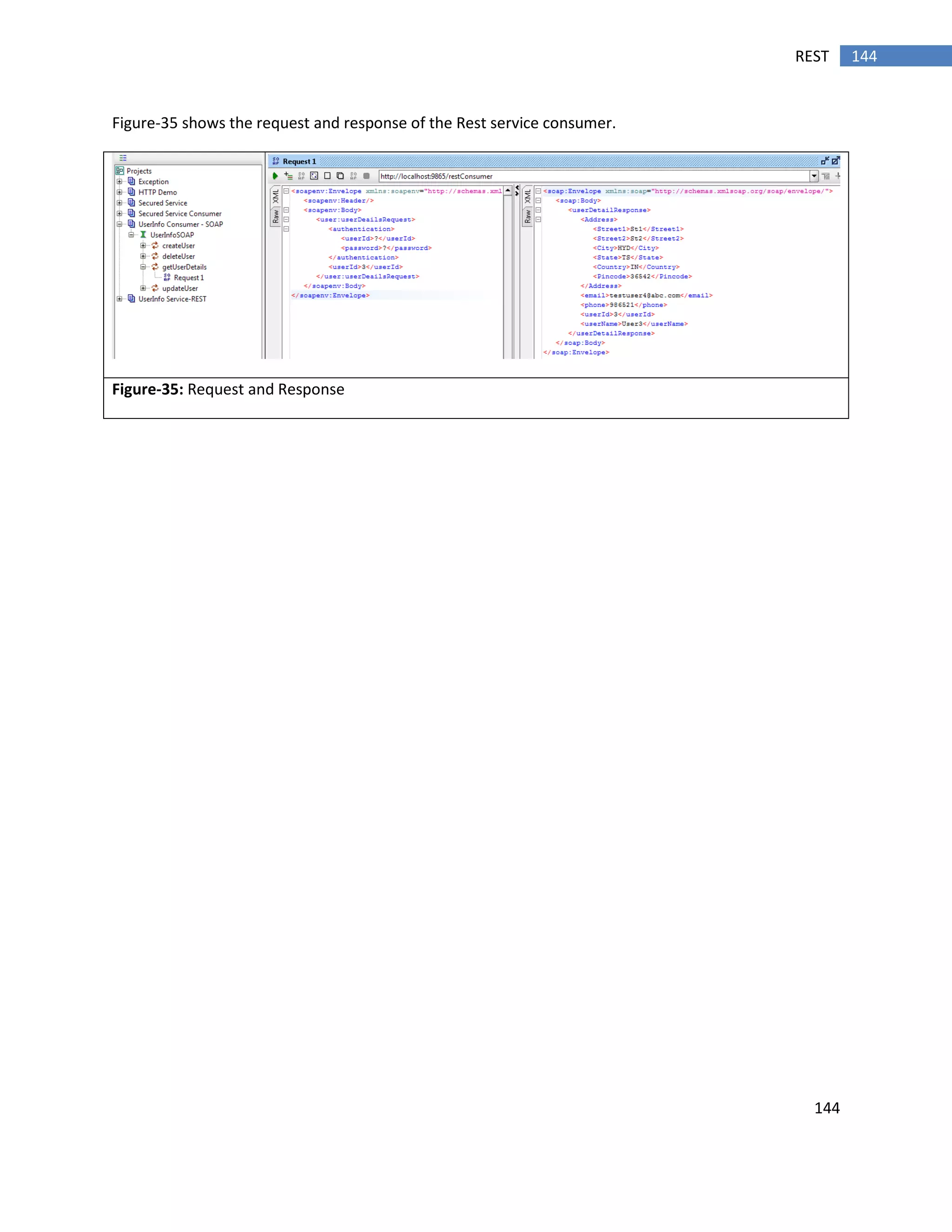 144
144REST
Figure-35 shows the request and response of the Rest service consumer.
Figure-35: Request and Response
 