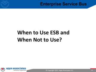 © Copyright 2013. Apps Associates LLC. 13
When to Use ESB and
When Not to Use?
Enterprise Service Bus
 