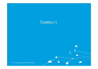 Summary
l All contents Copyright © 2015, MuleSoftInc.
19 l All contents Copyright © 2015, MuleSoftInc.
 