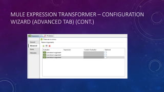 MULE EXPRESSION TRANSFORMER – CONFIGURATION
WIZARD (ADVANCED TAB) (CONT.)
 