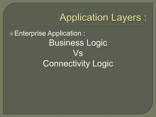 Enterprise Application :
Business Logic
Vs
Connectivity Logic
 
