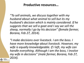 Opportunities and constraints to women's access to, and control over, resources in the small ruminant value chain in Ethiopia  