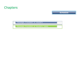 Chapters
Schedule
Filter Types
Message Processor or Routers
Message Processor or Routers Types
 