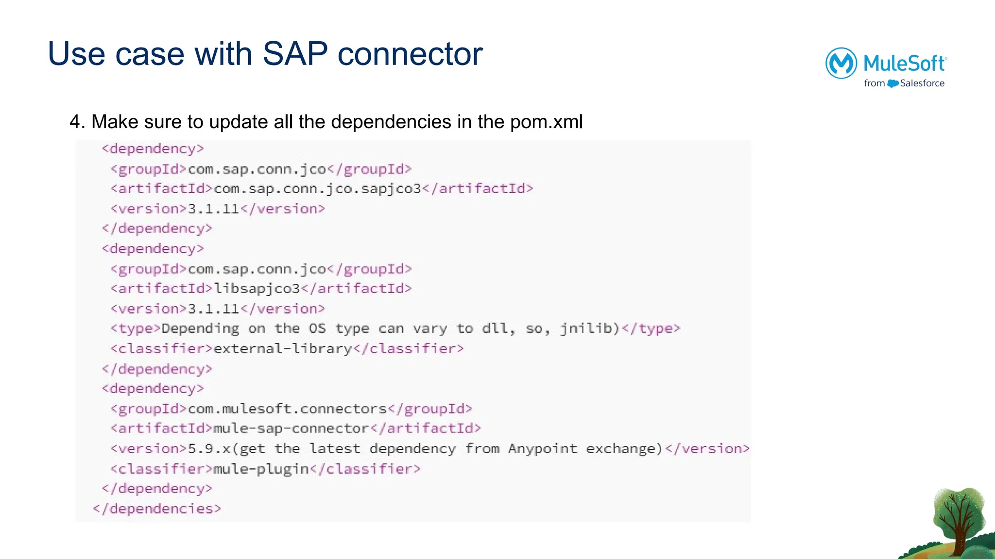 Use case with SAP connector
4. Make sure to update all the dependencies in the pom.xml
 
